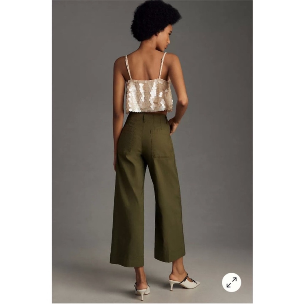 Anthropologie Maeve Colette Olive Green fabric Wide-Leg Cropped Pants sz25